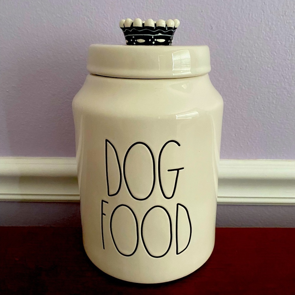 Rae Dunn DOG FOOD Ceramic Canister – Crown Lid, Airtight Seal – NEW